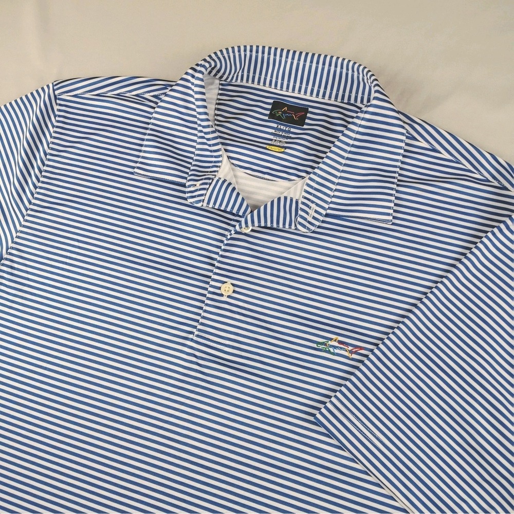 Greg Norman Golf Polo ML75 Shirt Play Dry Mens XL Blue White Stripe Performance